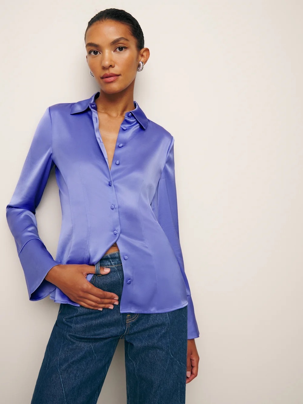 Reformation Samara Satin Shirt 0